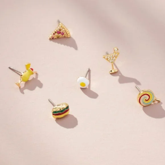 🏷️NWT Anthropologie Icon Post Earrings Set of 6 - Fun & Food - Picture 2 of 5